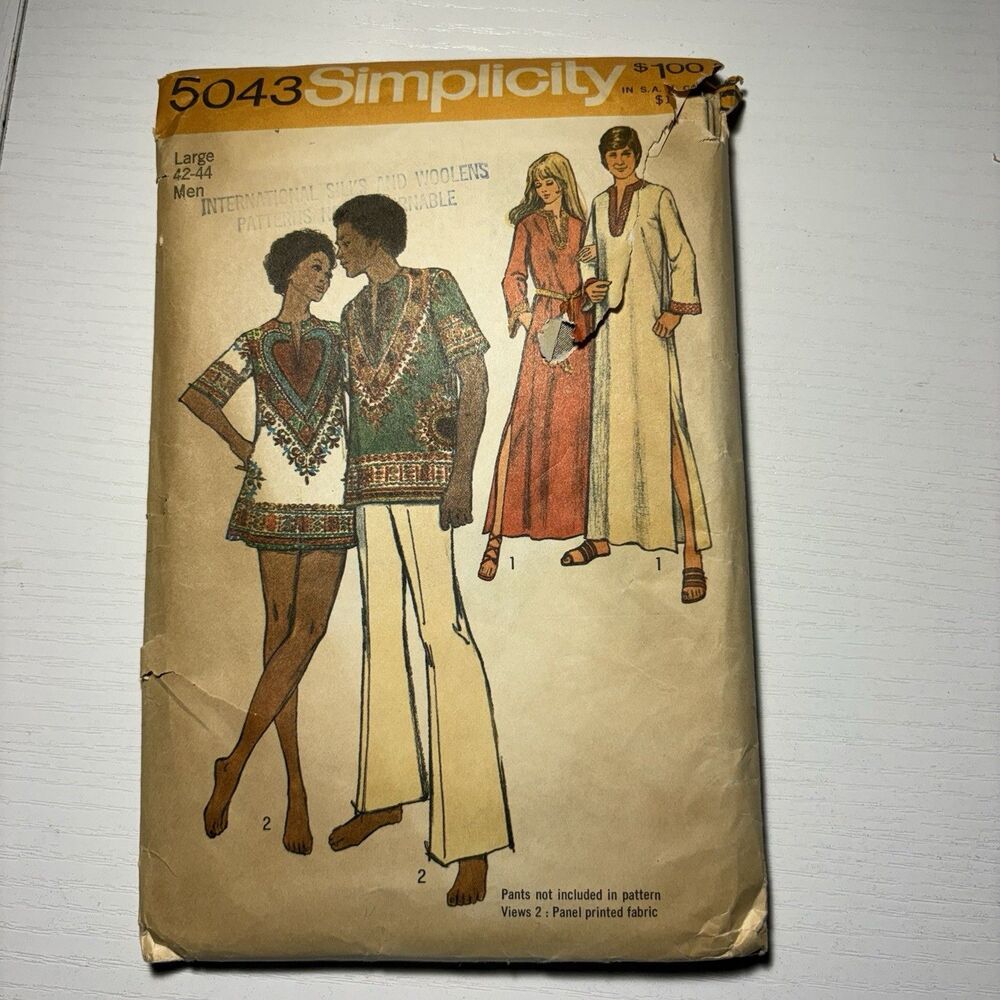 Simplicity 5043 Vintage Dashiki Shirt & Dress  Sewing Pattern Large 42 44